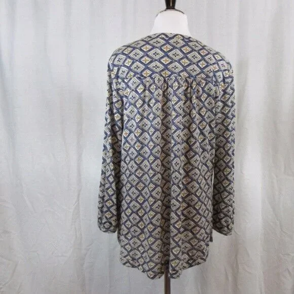 Lucky Brand Top S Blue Green Print Cotton Blend Popover - Picture 4 of 5